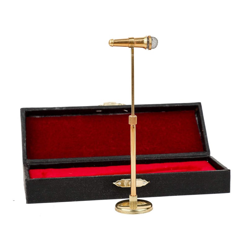 Dselvgvu Miniature Microphone with Case Mini Musical Instrument Microphone Replica Model Fit for 1:12 Action Figures Dollhouse Accessories Home Decoration Ornament (Gold, (Adjustable) 3.15"-5.12") - Image 1